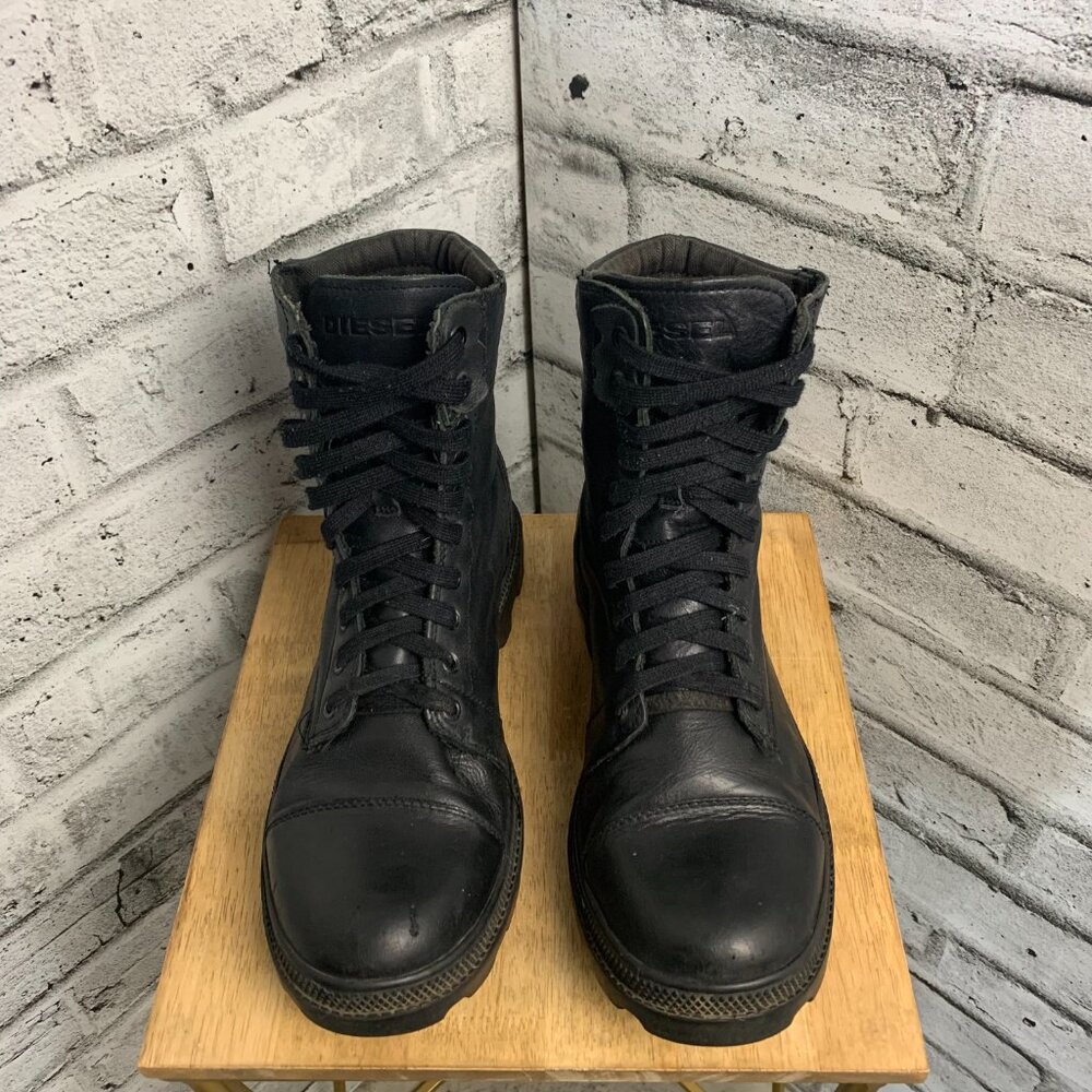 Diesel Butch Black Leather Lace Up Chucky Sole Y2K Combat Boots - Picture 5 of 15